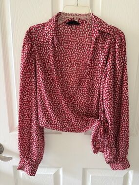 Red Floral Wrap Blouse